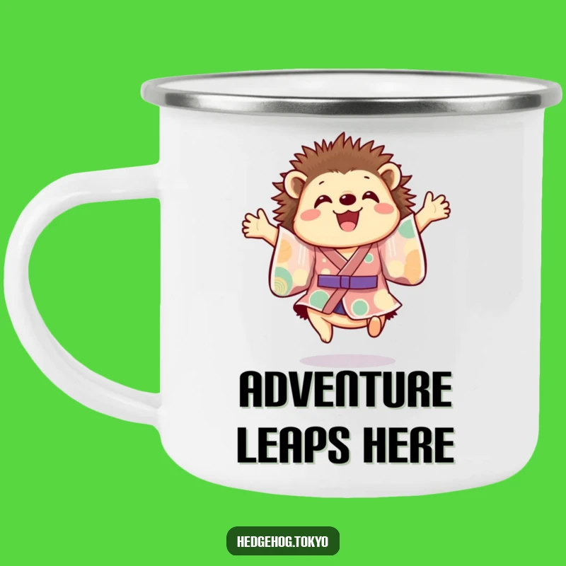 Adventure Joy Funny Hedgehog Kimono Camping Mug: Sip with Enthusiasm