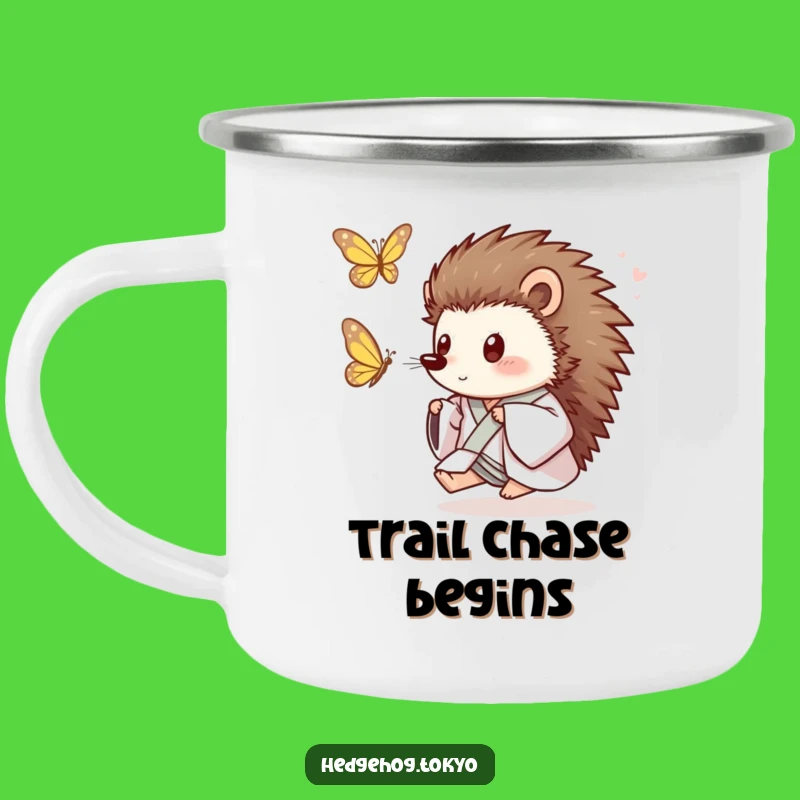 Funny Hedgehog Butterfly Chase Camping Mug: Joyful and Hilarious Outdoor Gift