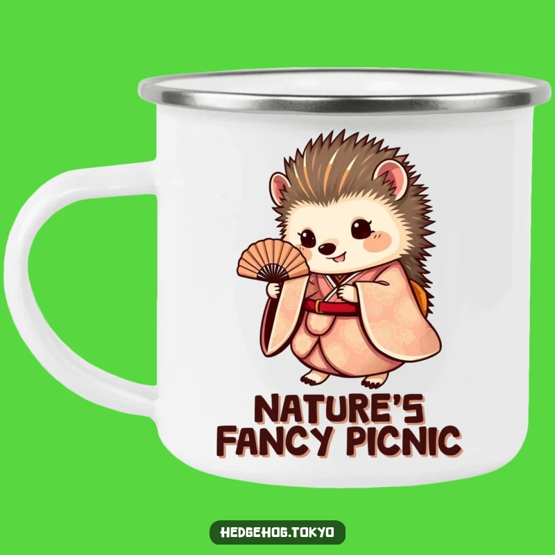 Chic Explorer Funny Hedgehog Kimono Camping Mug: Sip with Sophistication
