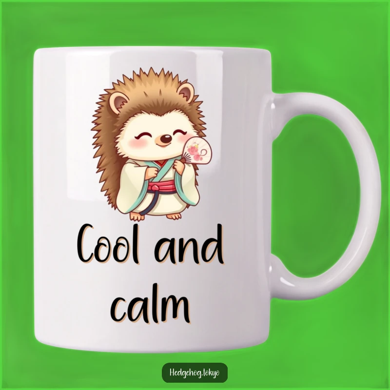 Funny Hedgehog Kimono Fan Mug: Serene and Hilarious Gift for Calm Souls!