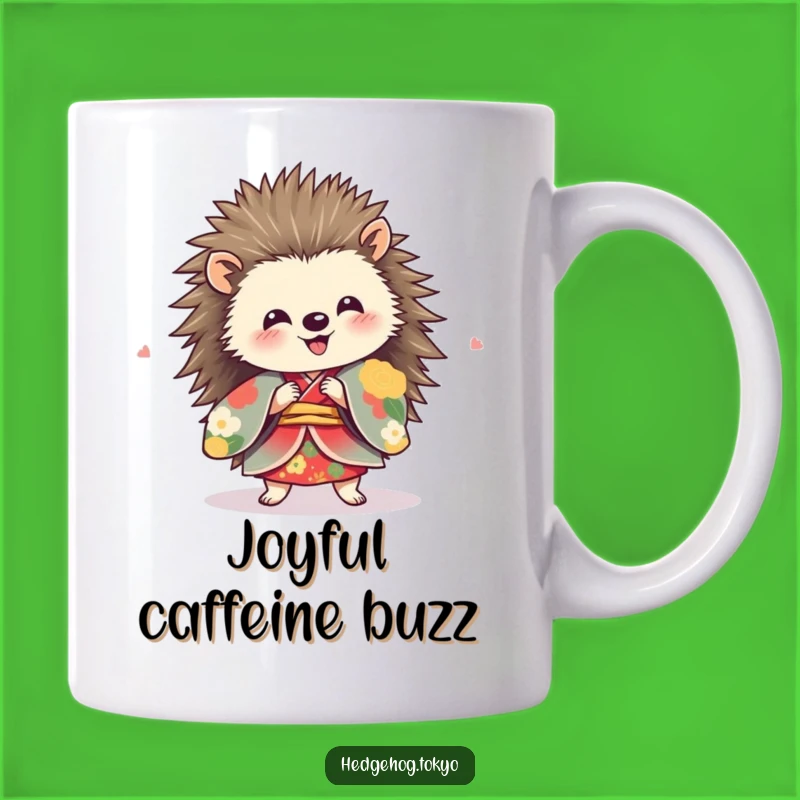 Funny Hedgehog Spinning Mug: Joyful Kimono Dance, Delightful Animal Gift
