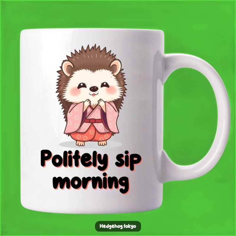 Funny Hedgehog Bowing Mug: Graceful Traditional Kimono Art, Perfect Elegant Gift