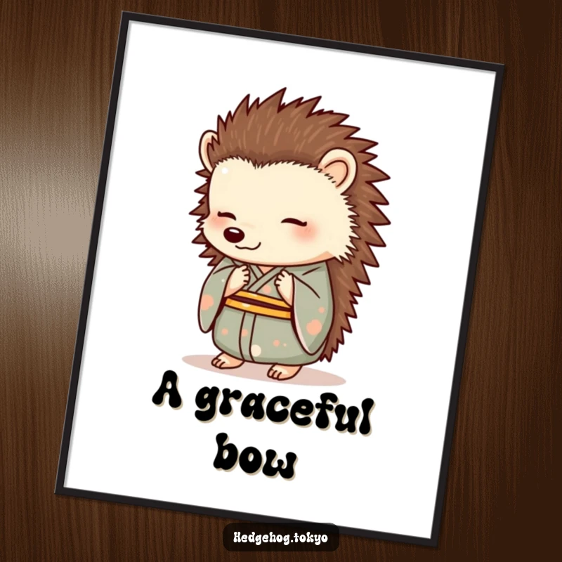 Funny Hedgehog Digital Art Print: An elegantly bowing hedgehog in a formal kimono brings refined humor and artistic grace to any digital display.