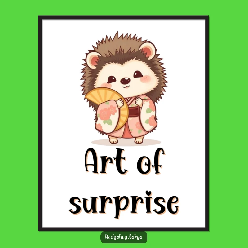 Funny Hedgehog Fan Digital Print: Instant Playful Art, Floral Kimono Decor Gift