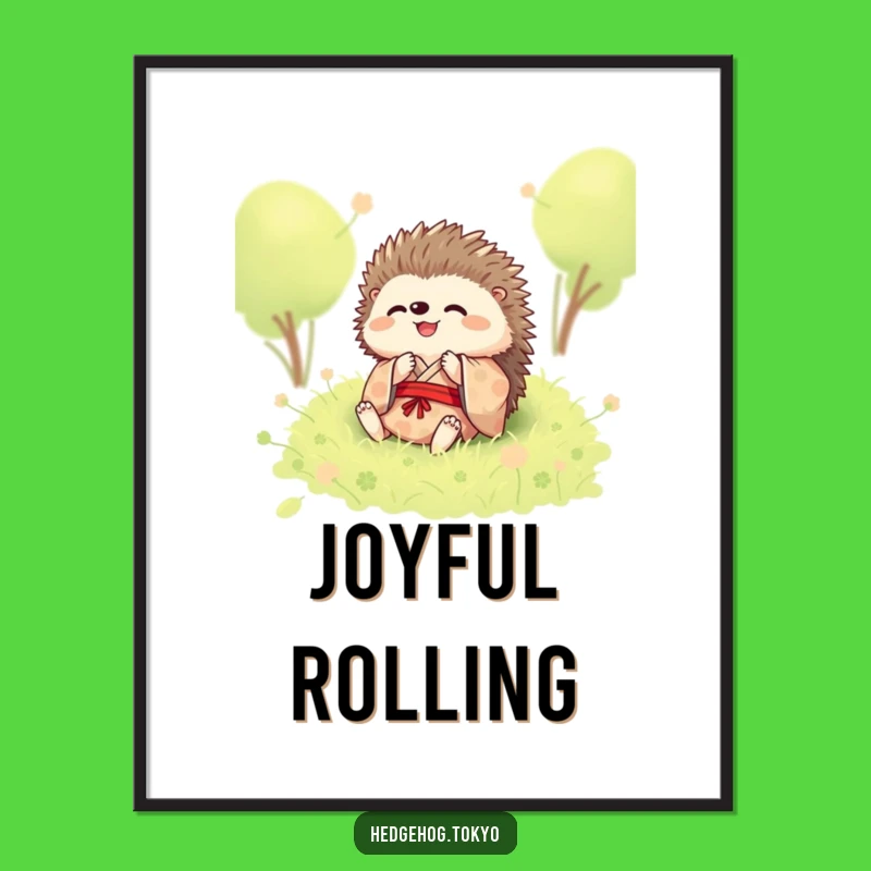 Funny Hedgehog Rolling Digital Art: Joyful Kimono Moss Print for Instant Cheer