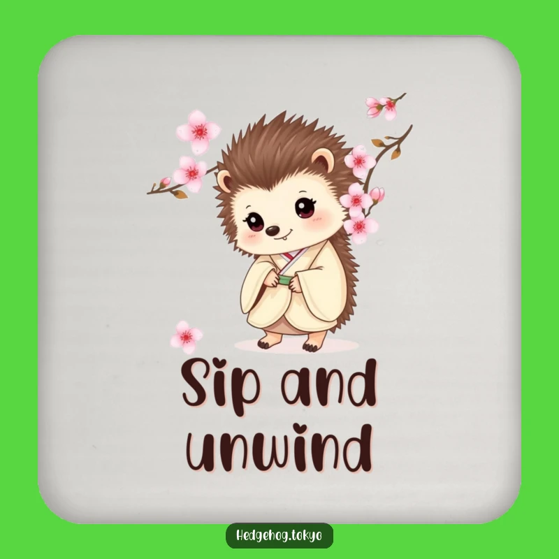 Funny Hedgehog Kimono Coaster: Protect Surfaces with Cute Blossom Flair