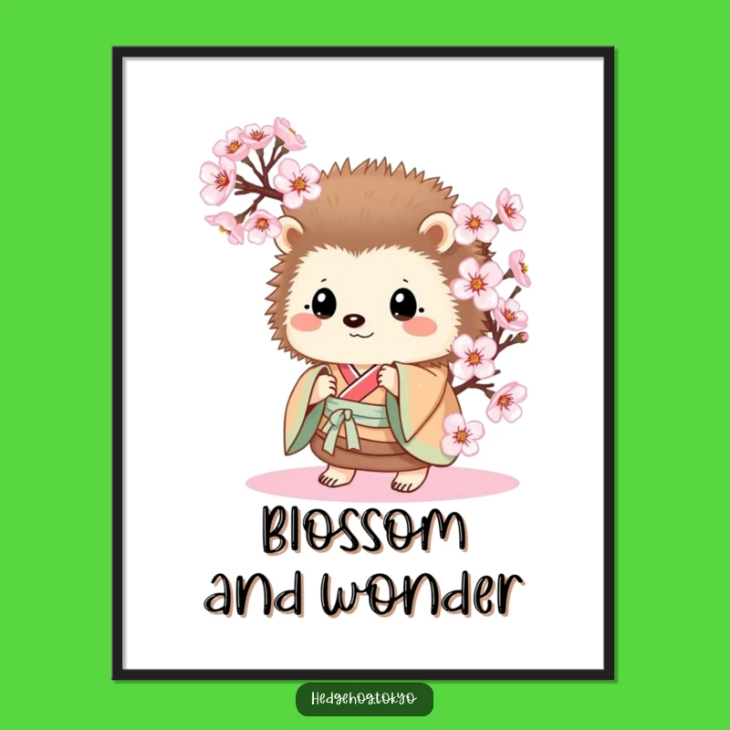 Funny Hedgehog Kimono Blossom Peek Poster: Adorable and Hilarious Wall Art Gift