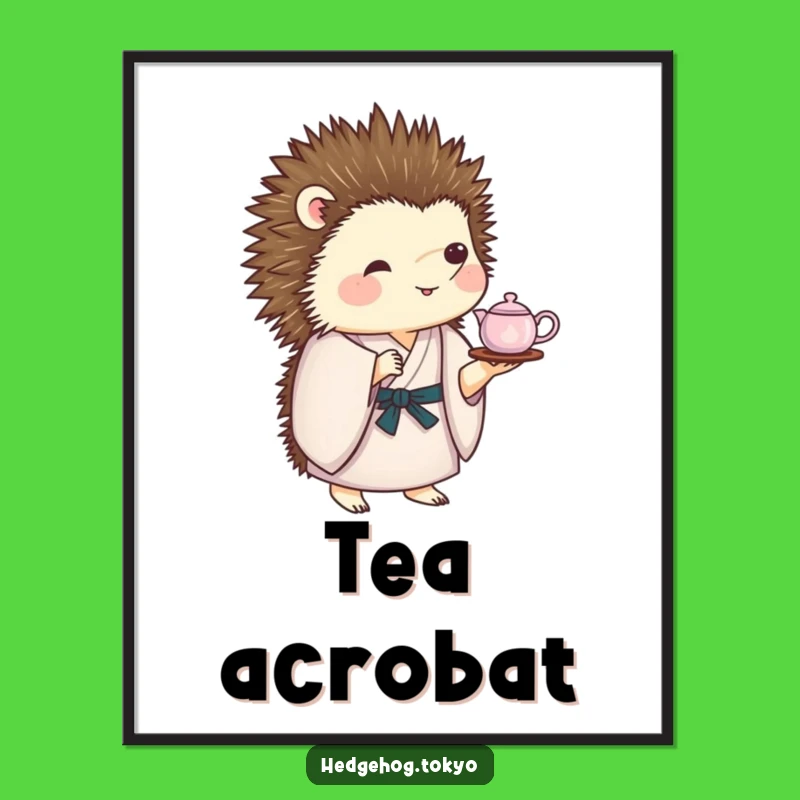 Funny Hedgehog Tea Set Poster: Hilarious Art for Tea Lovers!