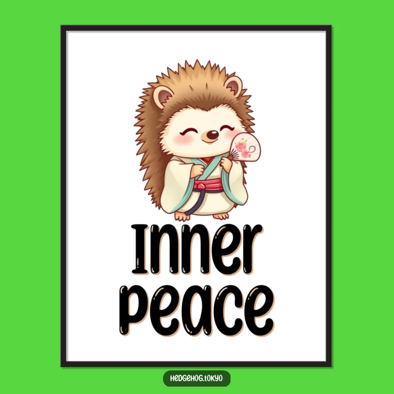 Funny Hedgehog Kimono Fan Poster: Serene Elegance and Hilarious Art!
