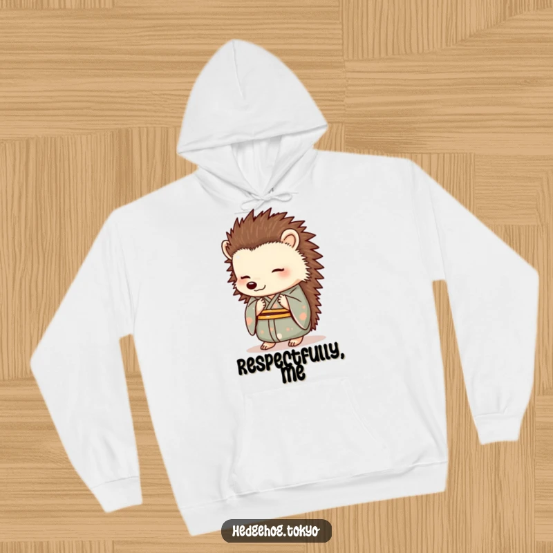 Funny Hedgehog Hoodie: An elegantly bowing hedgehog in a formal kimono offers cozy warmth and sophisticated, funny charm.