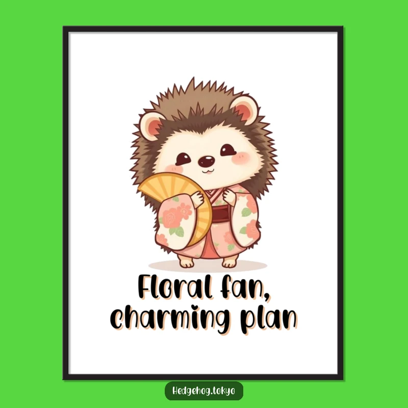 Free Printable Wall Art: Cute Hedgehog Kimono Fan Art, Playful Downloadable Decor