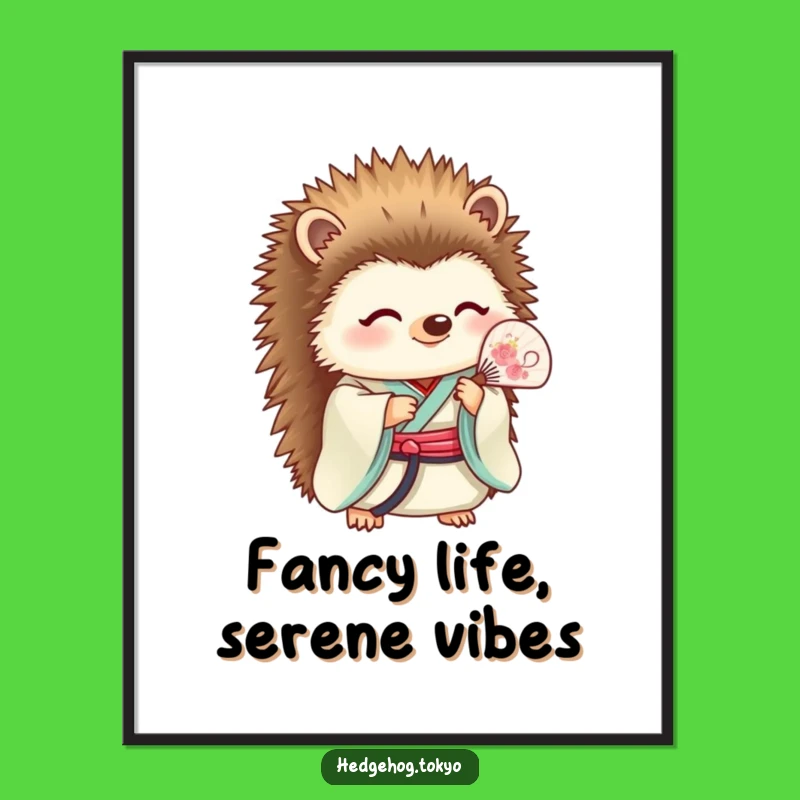 Free Printable Wall Art: Serene Hedgehog Kimono Fan Downloadable Art
