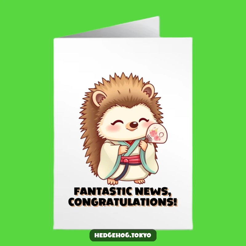 Free Printable Congrats Card: Charming Hedgehog Kimono Fan Grace