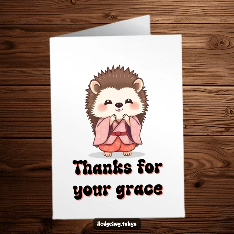 Funny Free Printable Thank You Card: A hedgehog in a traditional kimono performs a tiny, graceful bow to show thanks.