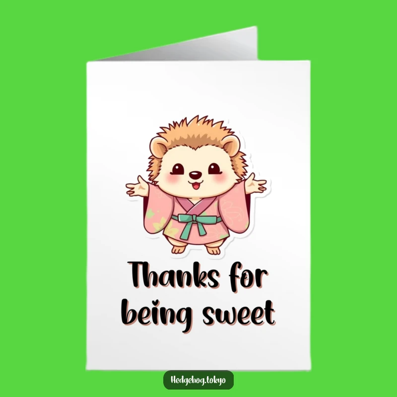 Free Printable Thank You Card: Charming Hedgehog Kimono, Sweet Downloadable Gift for Gratitude