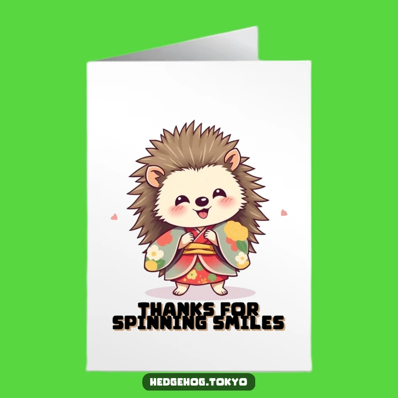 Free Printable Thank You Card: Delightful Hedgehog Kimono Spin, Cheerful Downloadable Gift