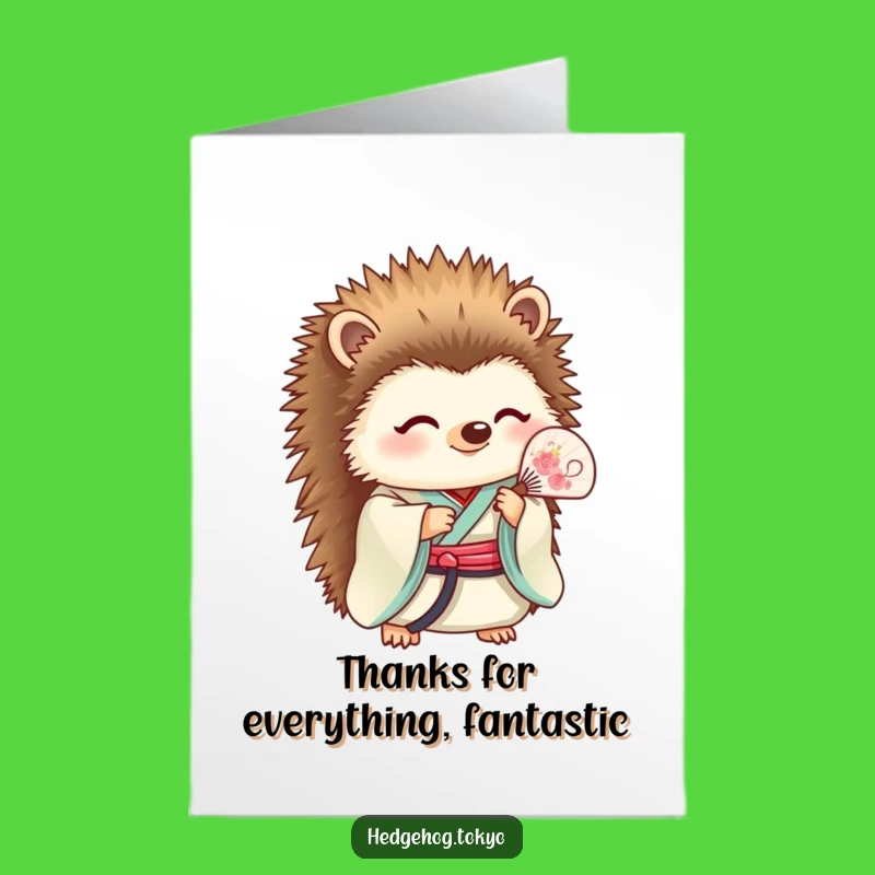 Free Printable Thank You Card: Peaceful Hedgehog Kimono Fan Design