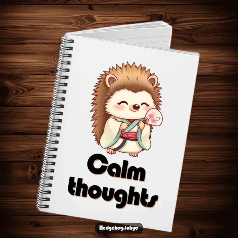 Funny Notebook: A serene hedgehog in a kimono holds a fan, perfect for jotting down calm thoughts and humorous ideas.