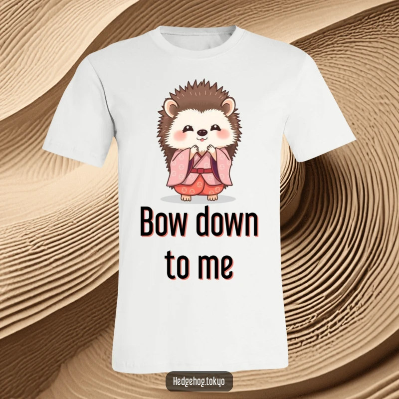 Funny hedgehog in a traditional kimono performing a small, graceful bow, printed on a soft t-shirt.