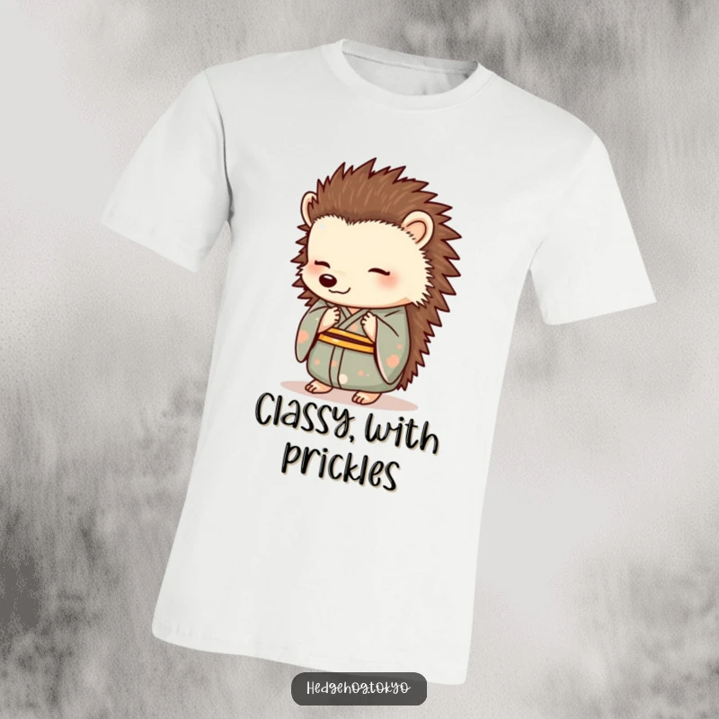 Funny Hedgehog T-Shirt: A sophisticated hedgehog in a formal kimono elegantly bows, offering a touch of refined humor.